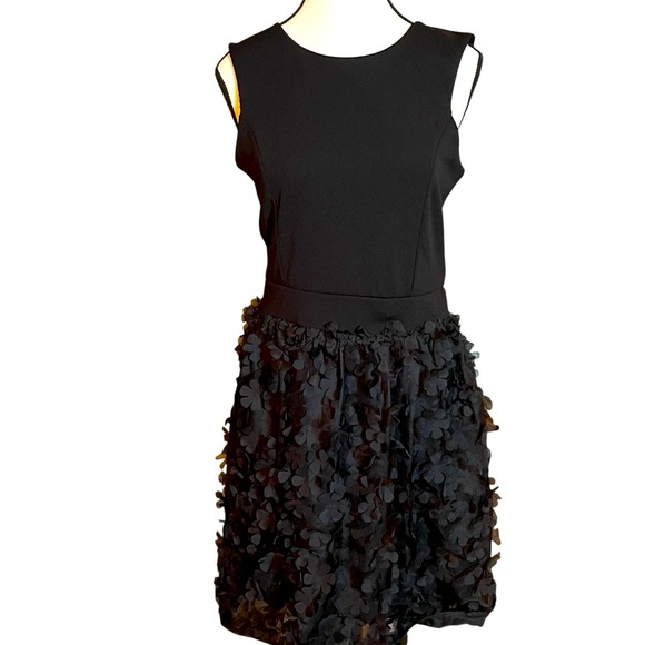 Carla Conti Black 3D Floral Cutout Back Cocktail Mini Dress Size XL NWOT Italy - Picture 1 of 9